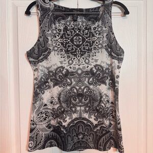 Style & co Y2K sparkle graphic black gray and white tank top small